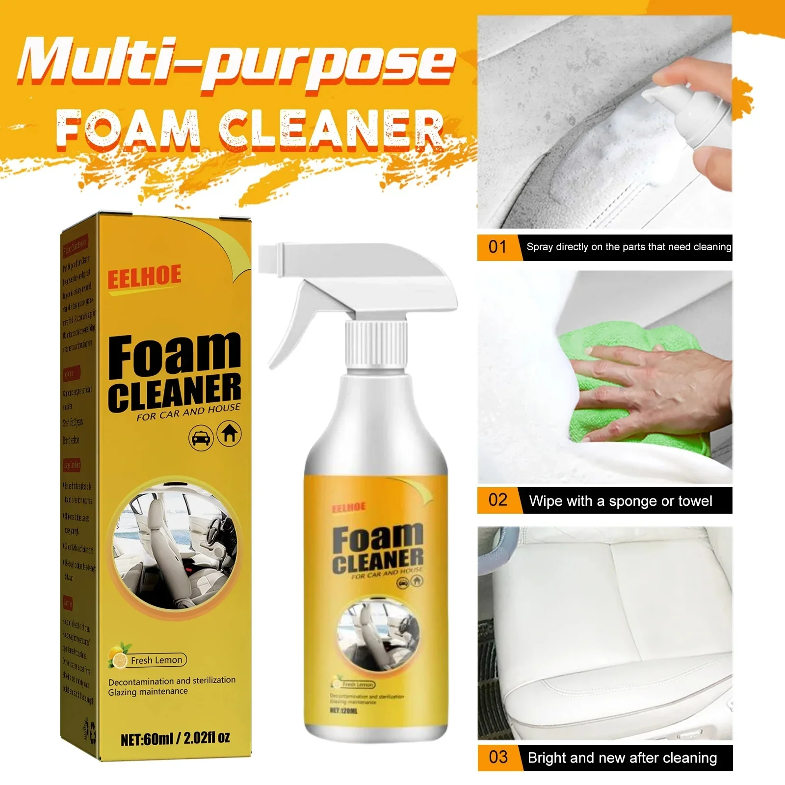 5Pcs 250ml Multi-purpose Foam Cleaner Car Interior Stain Removal Clean 250ml/120ml/60ml Leather Seat Foam Head Cleaner