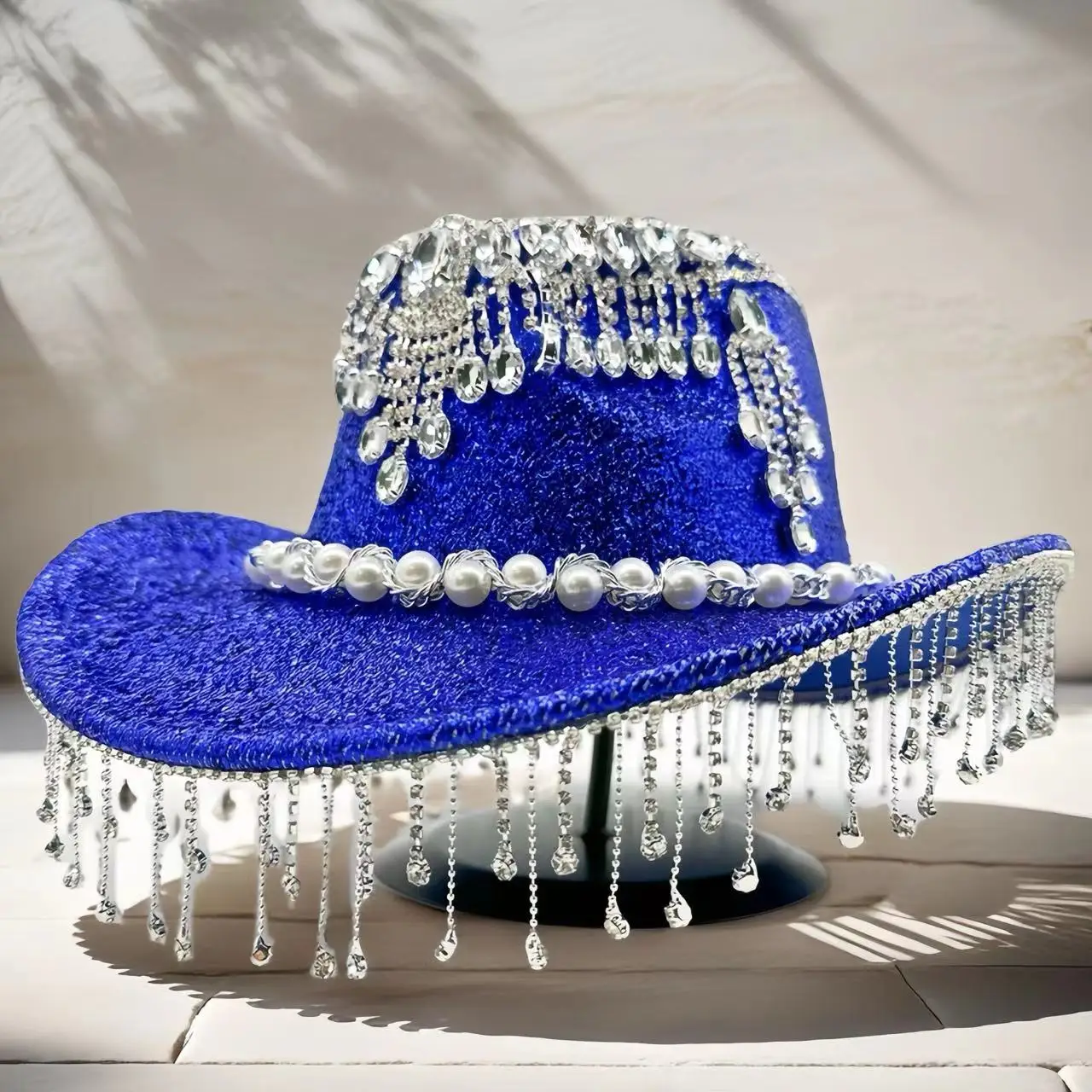 HongLuan Cappello per costume con glitter dorati Cappelli per adulti e cowboy con strass per donna, accessori femminili per cosplay da cowboy e berretto da cowgirl