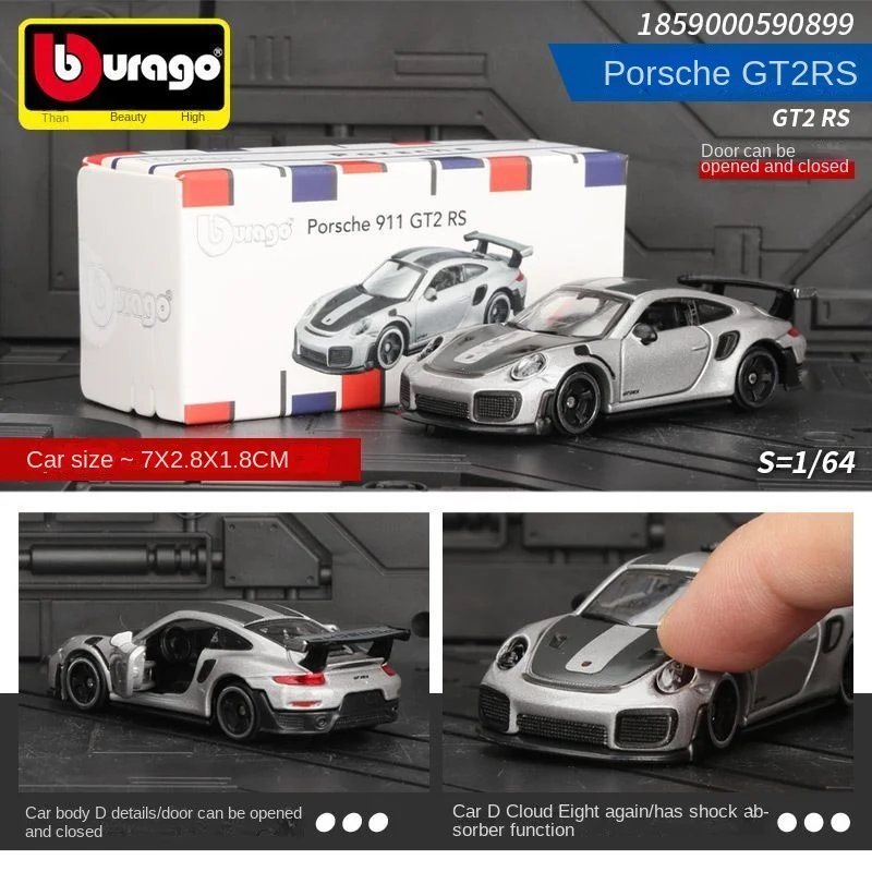 Bbrago-Porsche 911GT2RS modelo de coche de aleación, edición limitada, juguete para niños, 1/64