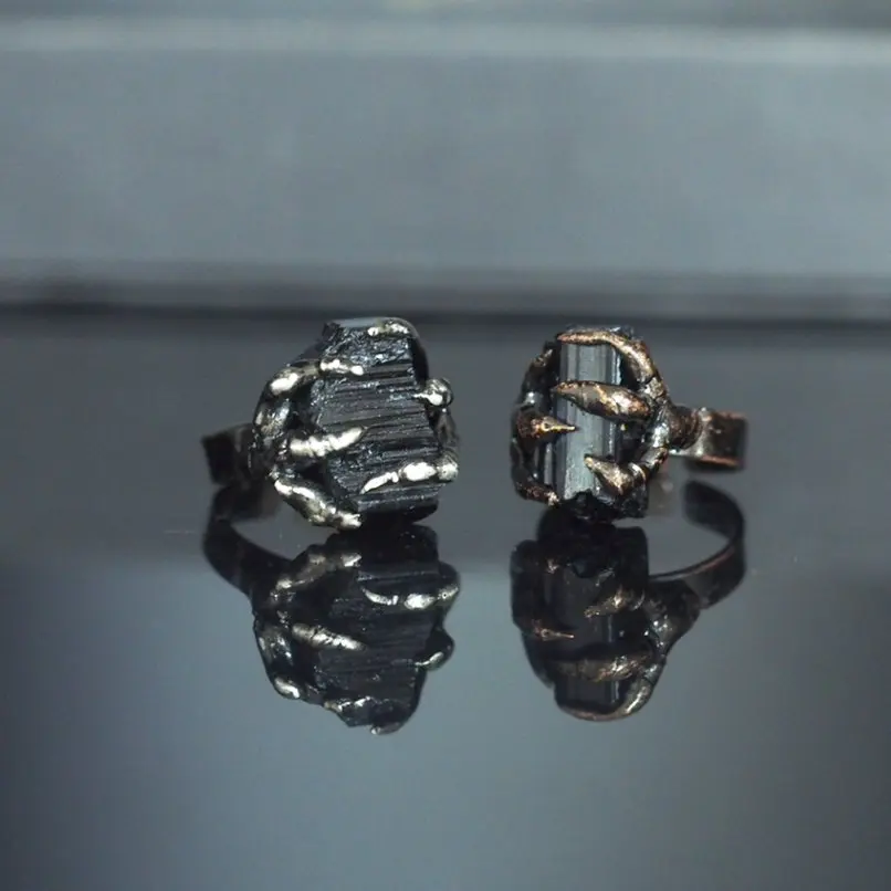 Free Form Thorns Organic Claws Spiky Bubble Claw Brutalist Y2k Ring Semi-precious Stone Black Tourmaline Adjustable