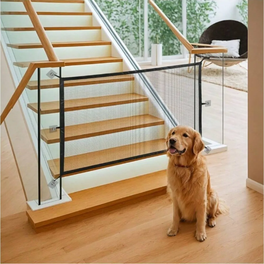 Pet Isolation Barrier Nylon Mesh Pet Divider No Need To Punch Hole Pet Separation Fence Folding Breathable Safety Dog Gate Guard