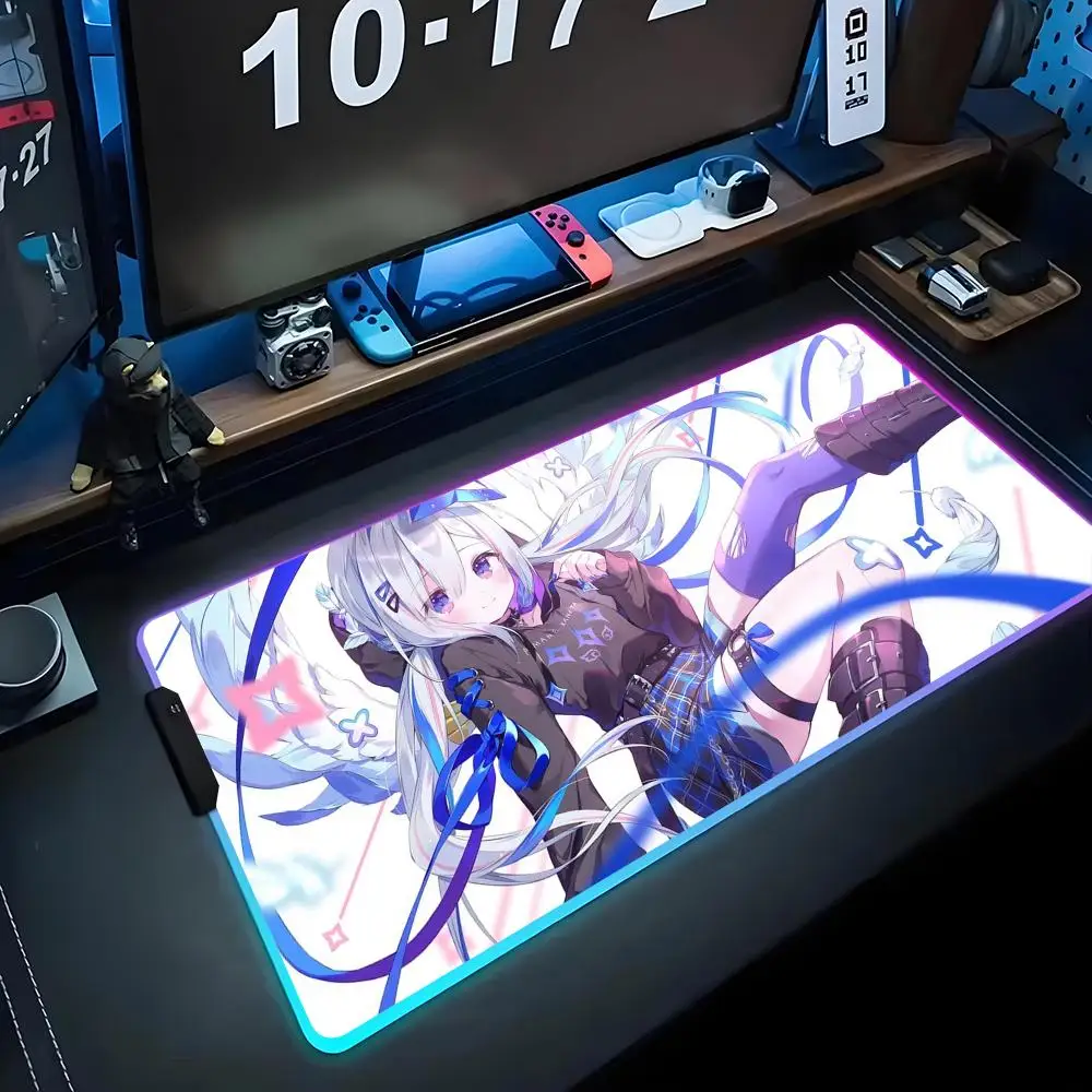 

amane kanata Mouse Pad RGB Gaming Mousepad Big LED Pad PC Desk Mat Luminous Mouse Pad Large Keyboard Mats Table Rug With Backlit