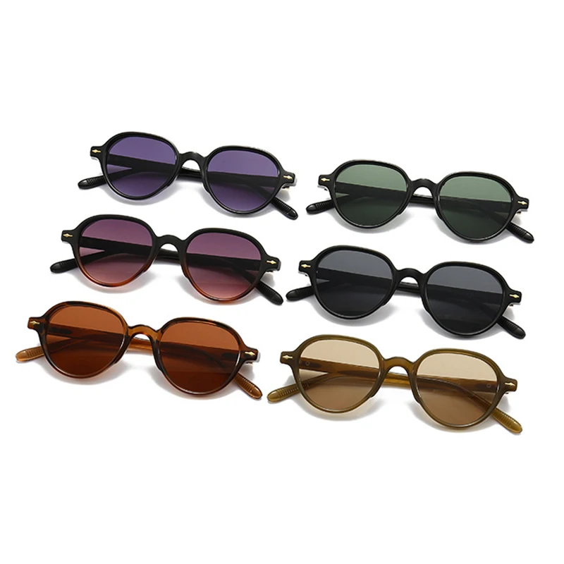 SHAUNA Ins Popular Fashion Oval Sunglasses Women Gradient Shades UV400 Retro Trending Rivets Men Punk Olive Green Sun Glasses