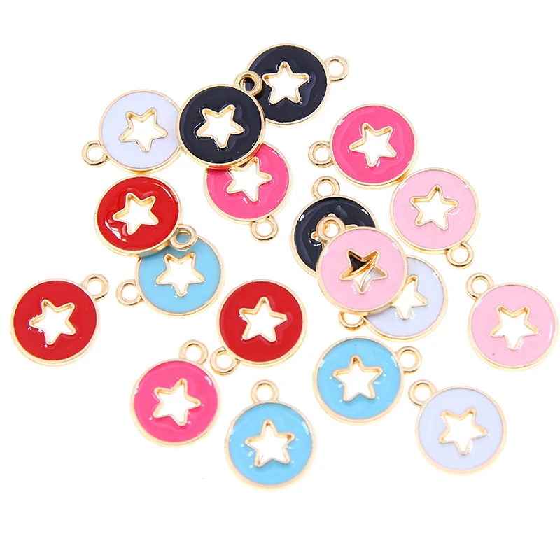 50pcs/lot 12*15mm Hollow Mini Star Charms DIY for Necklaces Pendants Earrings Making Color Enamel Girl Charms Jewelry Findings