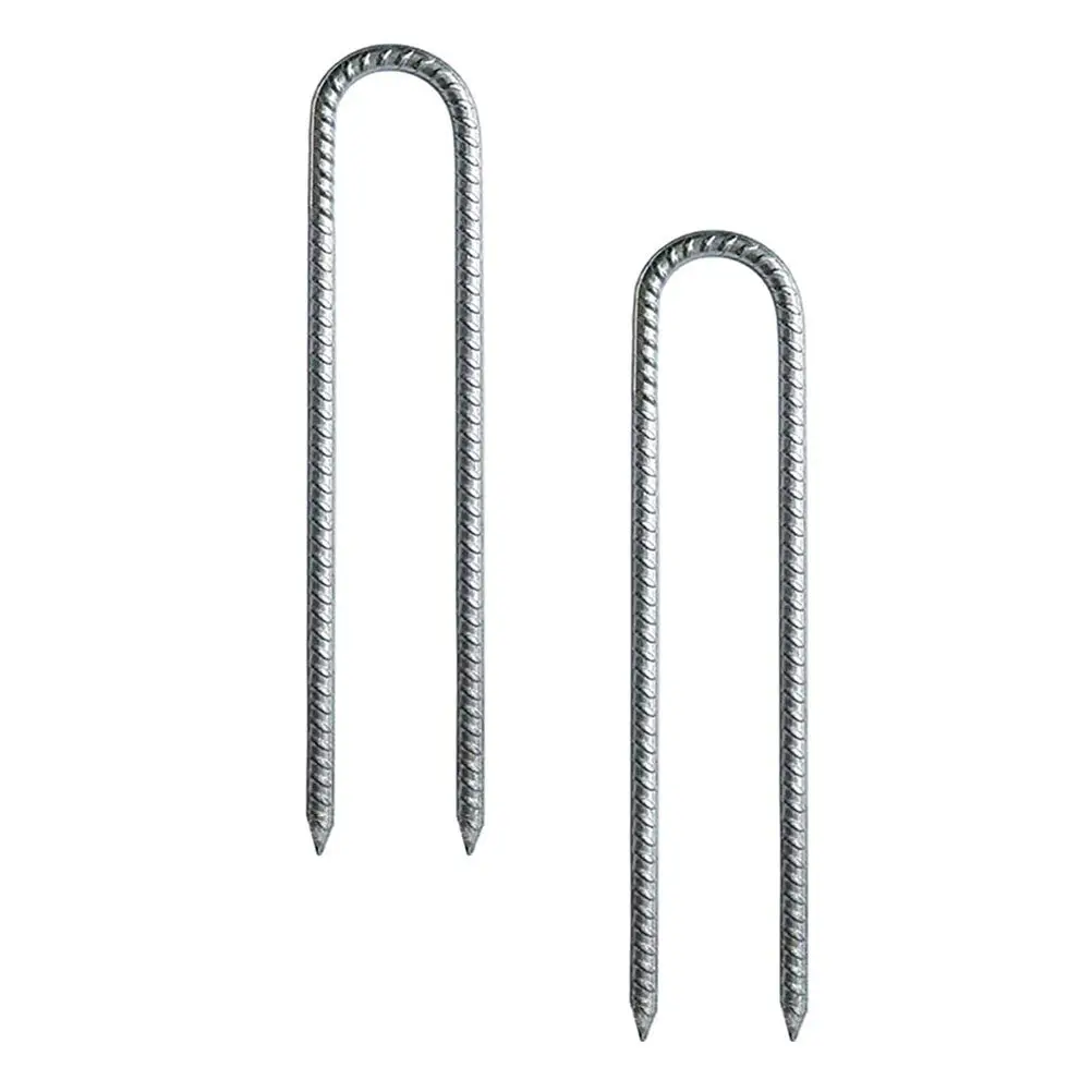 2Pcs Weatherproof Galvanized U-Shaped Tent Stake Set Double Tip Design for Hard Soil Camping Garden Trampoline Canopy Outdoor
