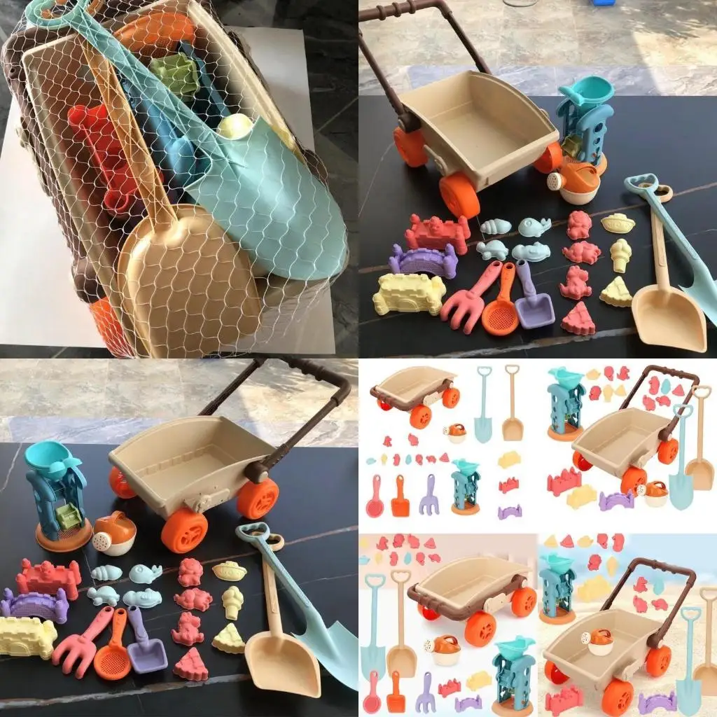 54DA เล่นชายหาด Sandpit ของเล่นสำหรับเด็กทรายหิมะแม่พิมพ์เครื่องมือ Sandcastles อาคารประติมากรรมของเล่นรถเข็น Shovel Rake