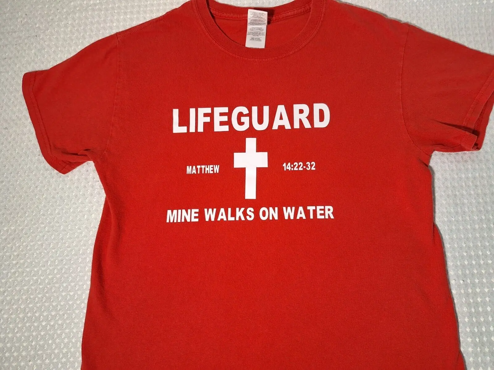 Lifeguard Mine Walks On Water Red Cotton Christian Novelty T-shirt Size S Gildan