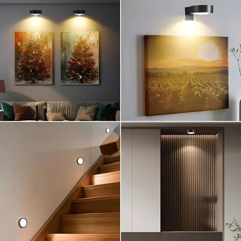 3pcs LED Picture Light Wireless With Remote Art Display Light For Picture Frame Artworking Portrait Wall Decorative Puck Lights