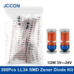 300Pcs/Lot LL34 SMD Zener Diode Assorted Kit 1/2W 3V-24V 1N4148 15Values x 20Pcs Assorstment Kit