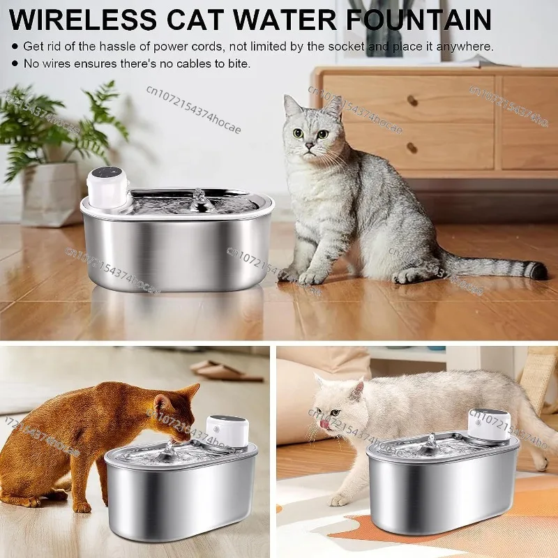 Wireless Stainless Steel,3.0L Rechargeable Battery Operated Pet Water Fountain for Cats Inside with Motion Sensor