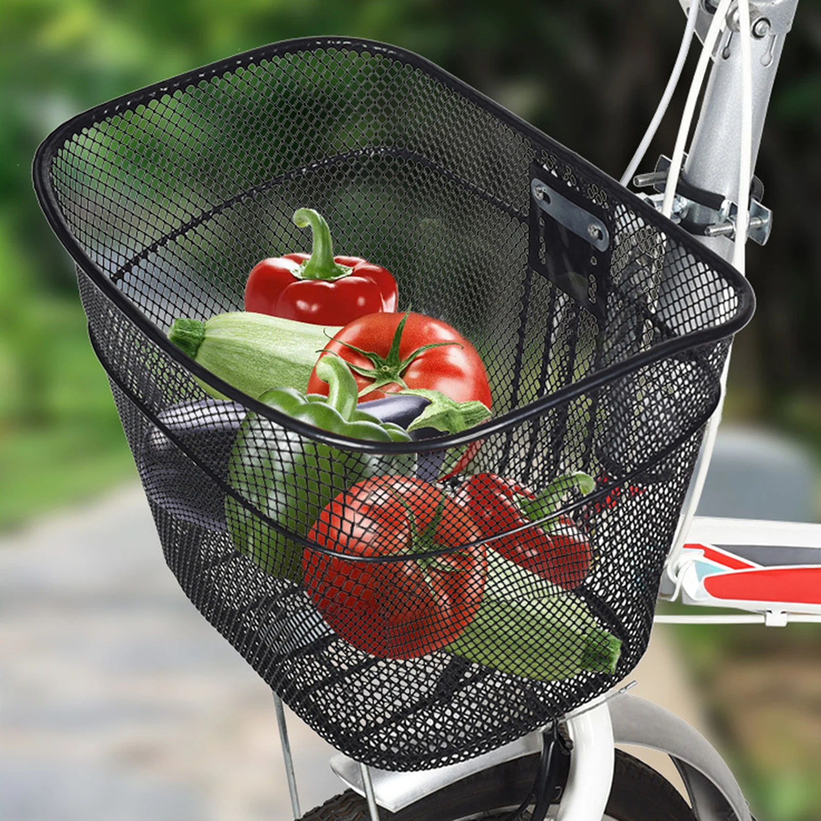 

Универсальная велосипедная корзина большой вместимости, передняя корзина для хранения на велосипеде, прочный металлический органайзер-держатель для шоссейных и горных велосипедов