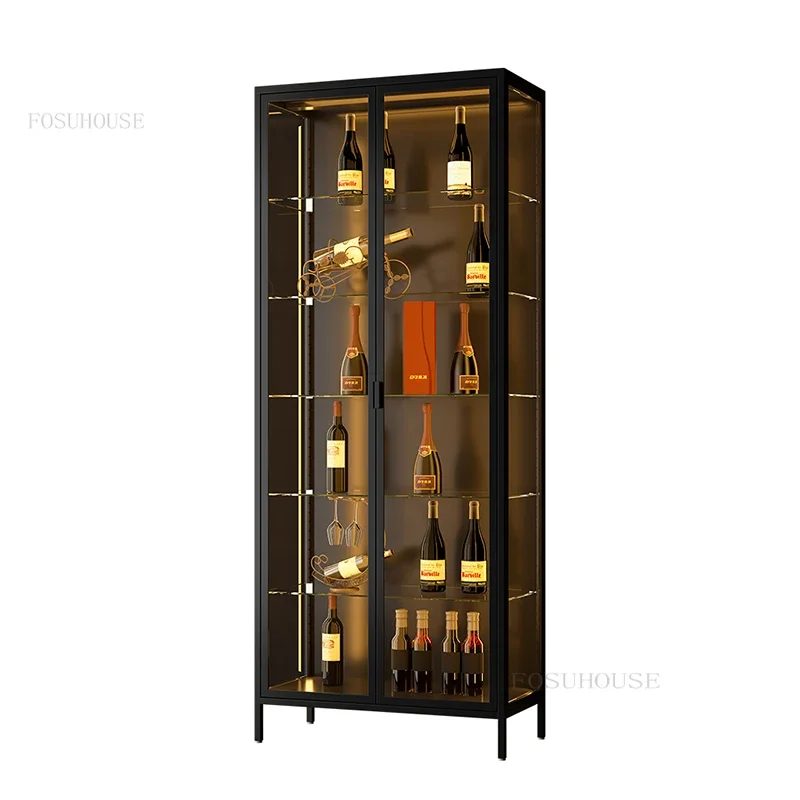 Armoires à vin minimalistes modernes pour salon, vitrine de porte en verre, vitrine de meubles de bar à fouet, lumière de luxe haut de gamme