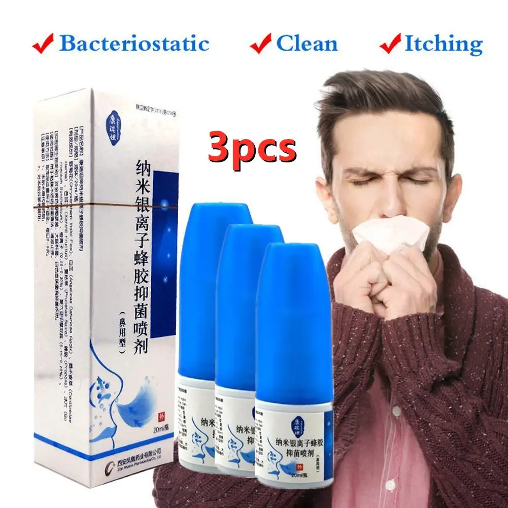 

3pcs Nano Silver Ion Propolis Antibacterial Spray Nasal Apparatus Cure Spray Health Rhinitis Nose Sinusitis Anti-snore Bottle