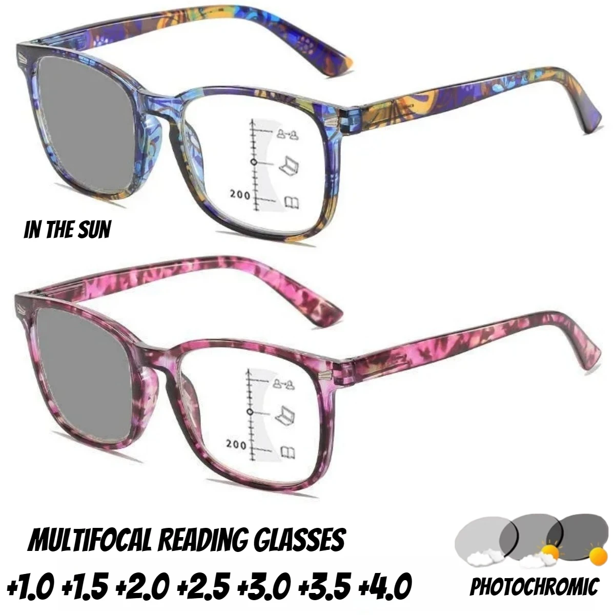 

Unisex Fashion Photochromic Multifocal Reading Glasses Women's Fashionable HD Progressive Multifocal Reading Presbyopia Glasses