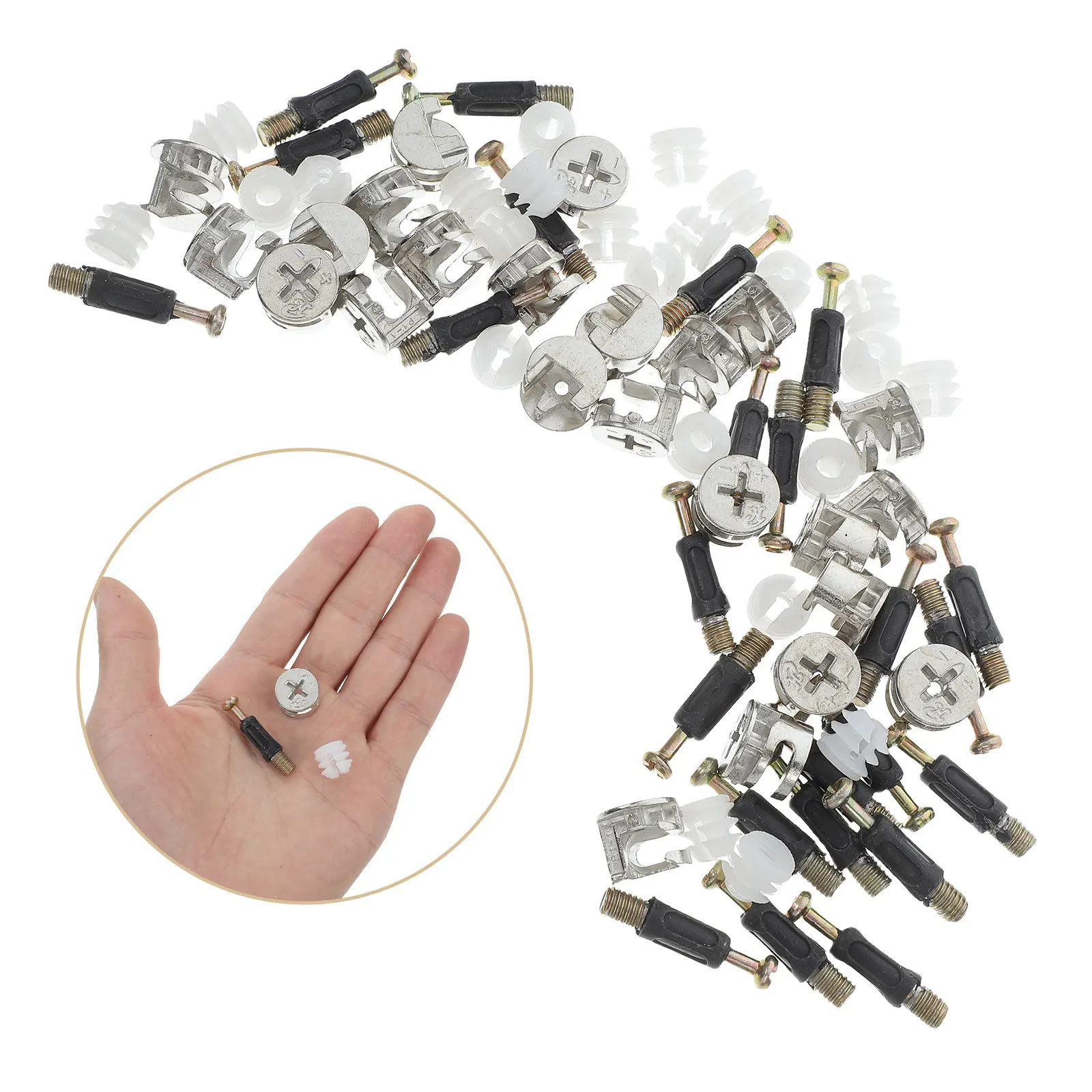24Sets Cam Nut Dowel Fittings for Furniture Cabinets Wardrobes Drawers Adjustable Secure Fastening Easy Install Metal Furniture