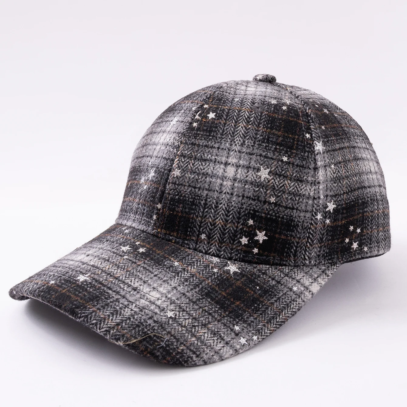 Striped silver-stamped star embellished wool baseball cap for daily commuting and shopping in autumn and winter