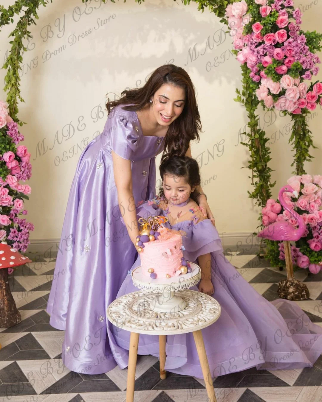 OEING Princess Lavender A Line Prom Gowns Elegant Puff Sleeves Ruffles Mother And Daughter Photo Shoot Party Dresses Celebrity