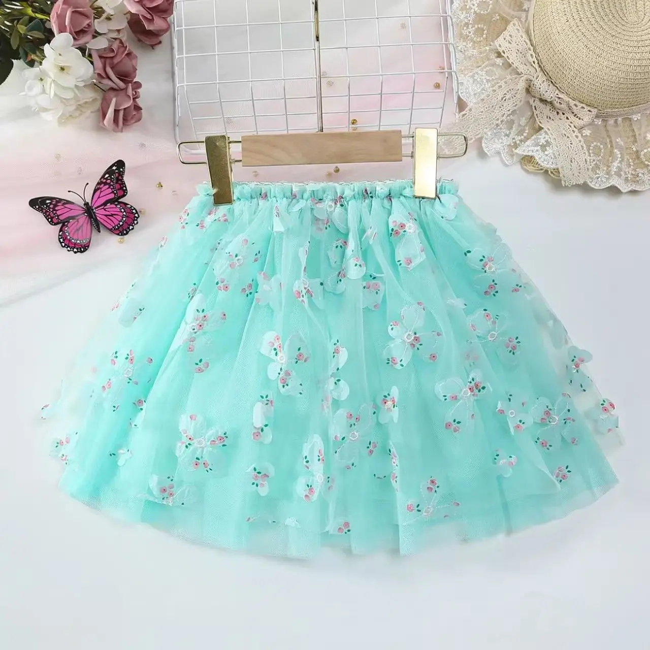 

Летнее легкое платье-пачка для девочек в корейском стиле с цветочным принтом, тюлевая юбка-туту для принцесс