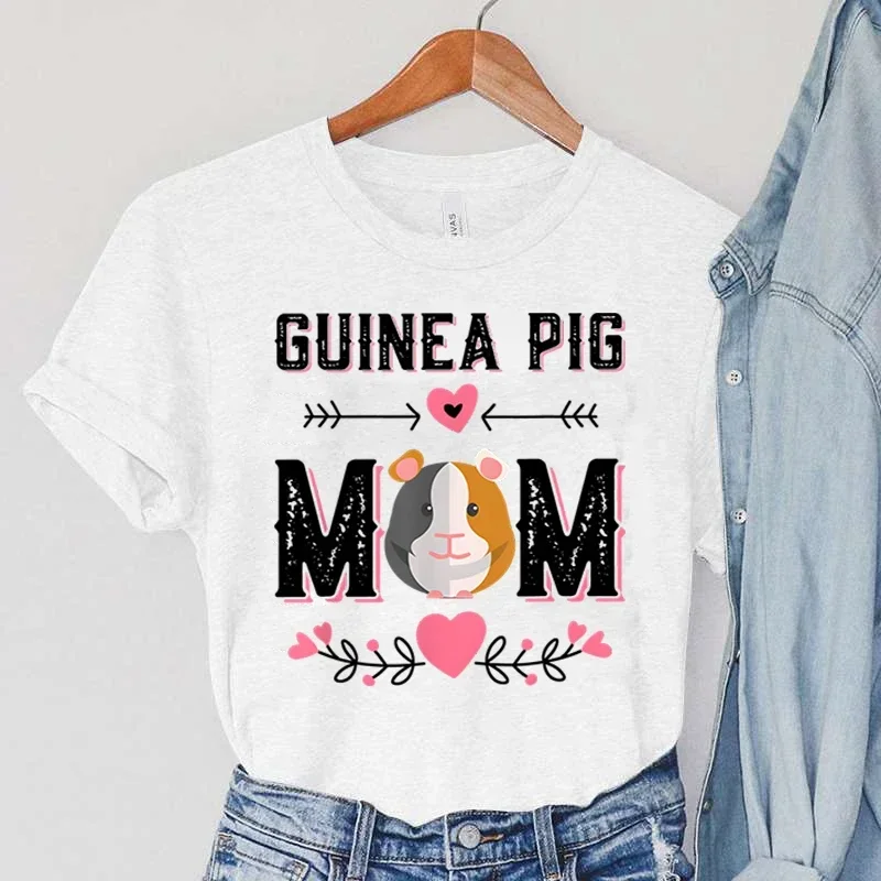 Guinea pig mom T-Shirts Women's summer Clothing Pets Guinea pig tops cartoon flower casual fashion tees Vintage female T-Shirts