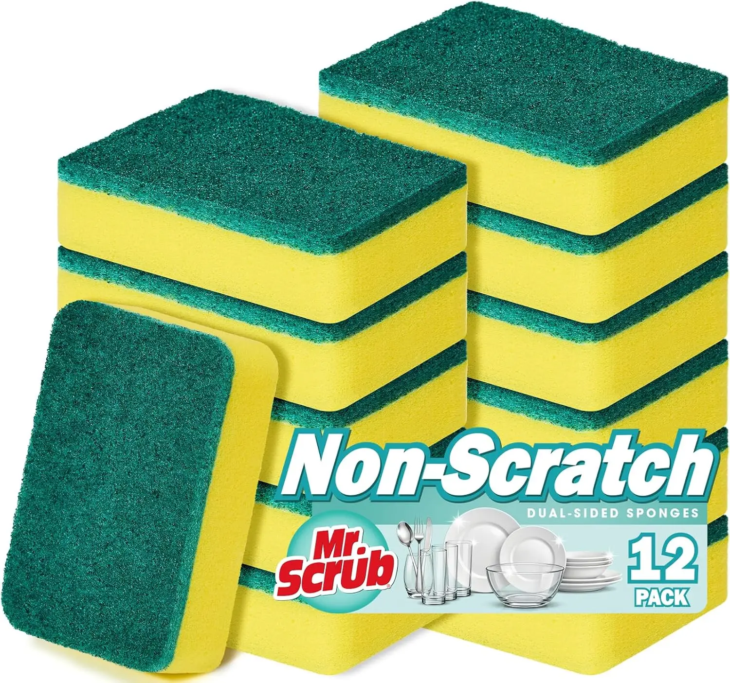 

12 Pack Kitchen Sponges, Non-Scratch Scouring Pads for Dishes, Pots, Pans, Glassware & More