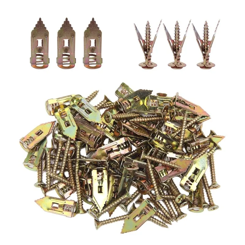 10/50 Sets Self Drywall Anchors Screws Zinc Plated Steel No Drilling Required for Gypsum Board Hollow Wall Fasteners