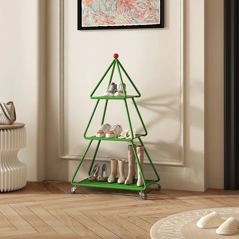 

Creative Christmas Tree Shoe Rack Wheeled Storage Organizer Entryway Freestanding Shoe Holder Multi-Layer Living Room Storage
