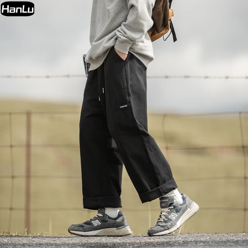 Autumn and Winter New Men's Plush Warm Fashion Pants Men's Loose Straight Tube Pure Cotton Pants Drawstring Casual Jogging Pants