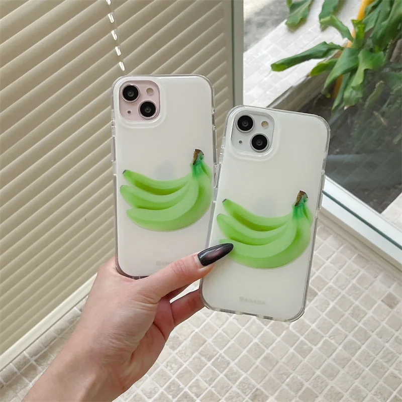 الفاكهة الخضراء الموز بارد الصيف المنعش جراب هاتف آيفون 16 15 14 13 برو ماكس حالة لطيف الفاخرة الكرتون غطاء مقاوم للصدمات