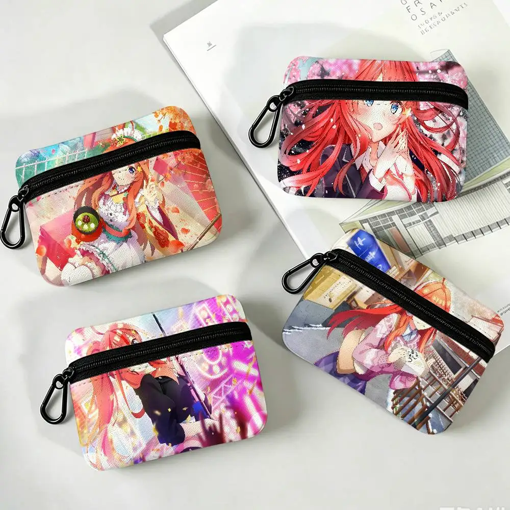 Anime Itsuki N-Nakano Mini Oxford Cloth Coin Purse With Carabiner Hook Portable Key Card Wallet Small Zipper Storage Pouch