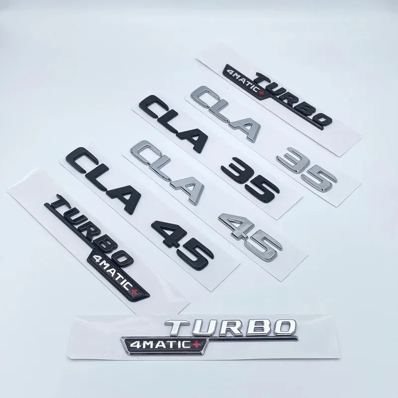Black Silver 3D ABS Letters CLA35 CLA45 Turbo 4matic+ Emblem for Mercedes Benz AMG Car Fender Trunk Rear C118  W117 Logo Sticker