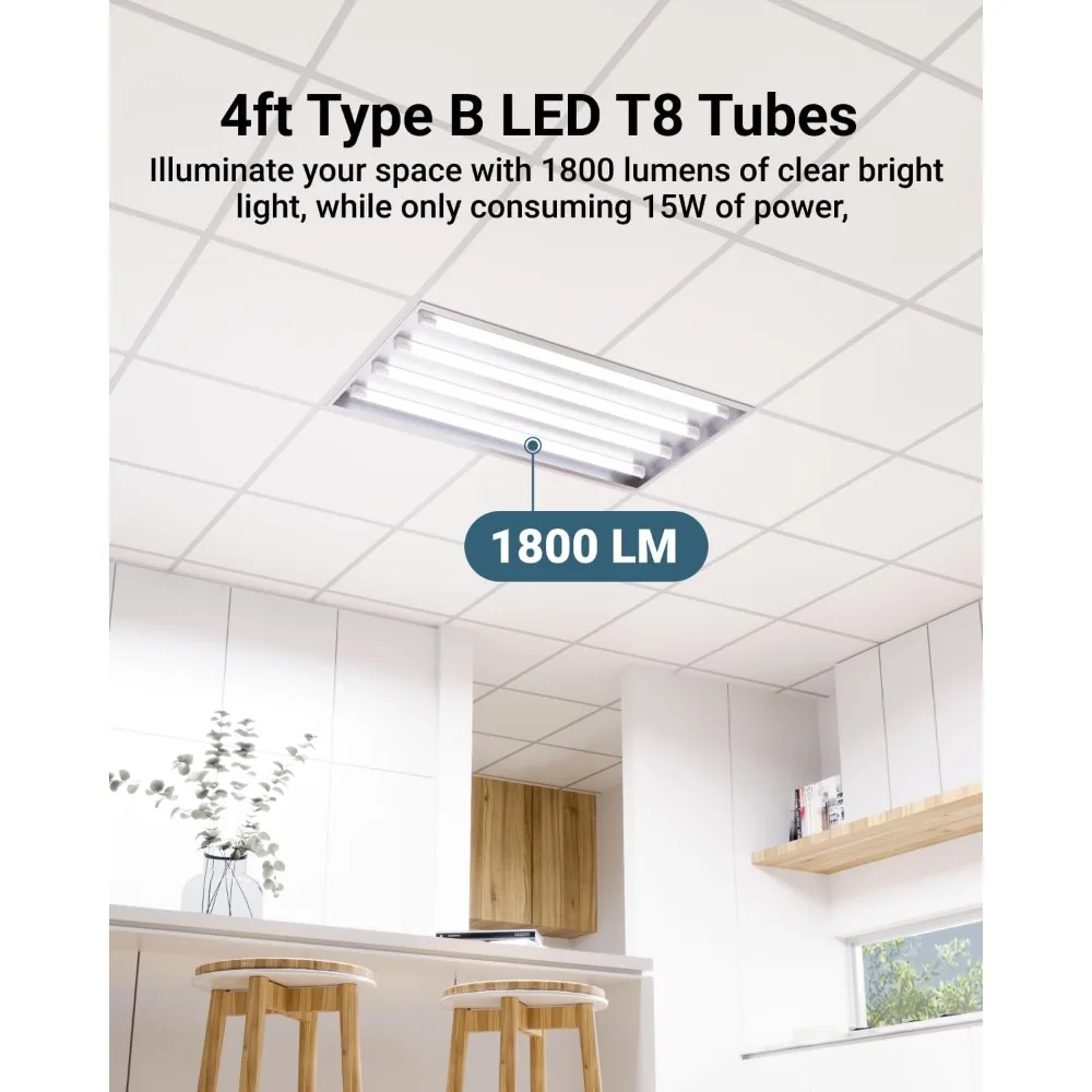 Sunco 30個入り T8 LED 4フィート チューブライト、バラストバイパス、5000K デイライト、15W、クリアカバー、レトロフィット、シリコン