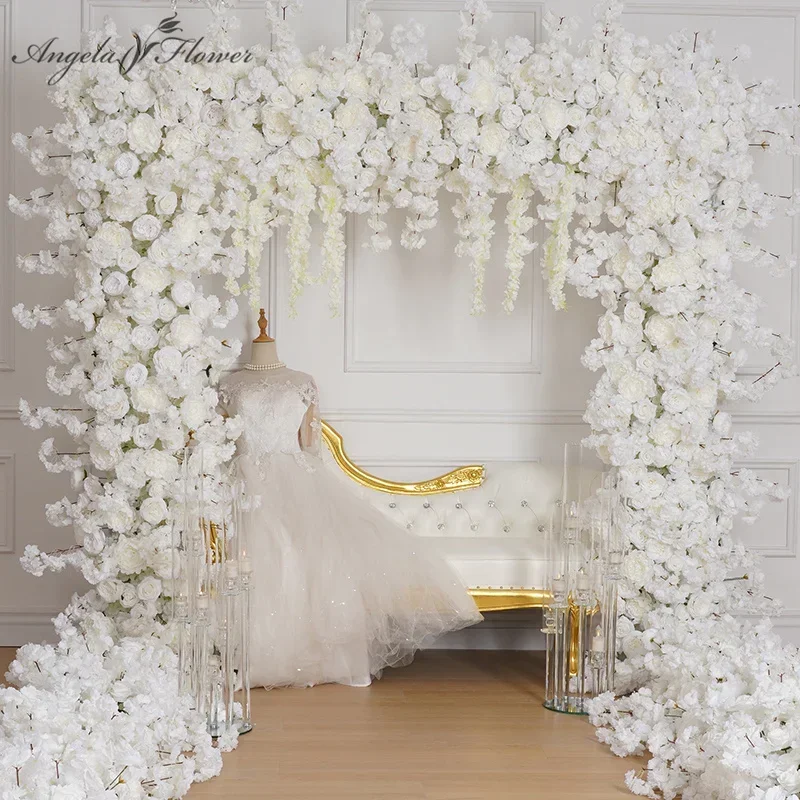 Luxus Hochzeit Bogen Hintergrund Blume stehen Kirschblüte Rose hängen Glyzinien Blumen arrangement Event Bühne Requisiten a7880