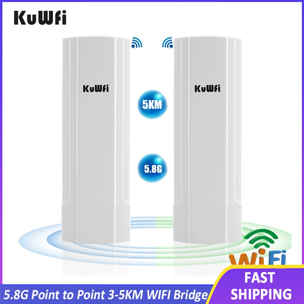 KuWFi Gigabit Wireless Outdoor Router 5.8G Wave2 WIFI Repeater WIFI Bridge Point to Point 3-5KM Extender 14dBi Antenna 48V POE