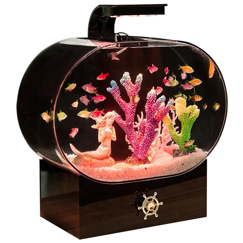 Custom Style LED Lighting Optical Explosion-Proof Acrylic Fish Tank Transparent Ornamental Aquarium Tank Made of Durable Plastic