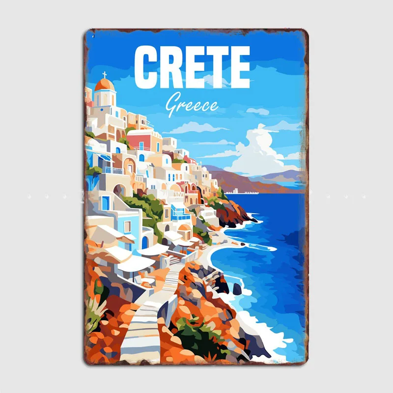 Travel to Crete Greece Scenic Spot Vintage Poster Metal Sign Automobile Club Garage Room Decor Tin Home Decor