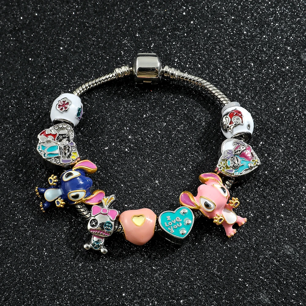 Disney Cute Stitch Scrump Angel Charms Beads Bracelets for Women Girls Lovely DIY Jewelry Accessories Cosplay Gifts for Daughter