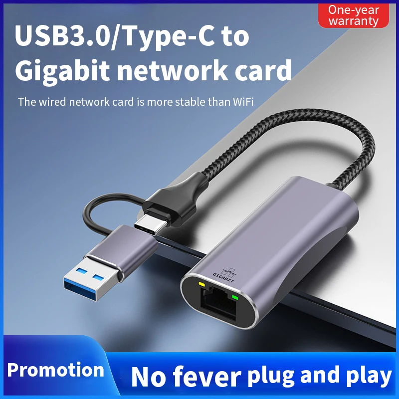 5PCS Hot-selling USB 3.0/Type-C To RJ45 Gigabit LAN 1000 Mbps Wired Network Adapter Compatible With Laptops MacBooks Windows