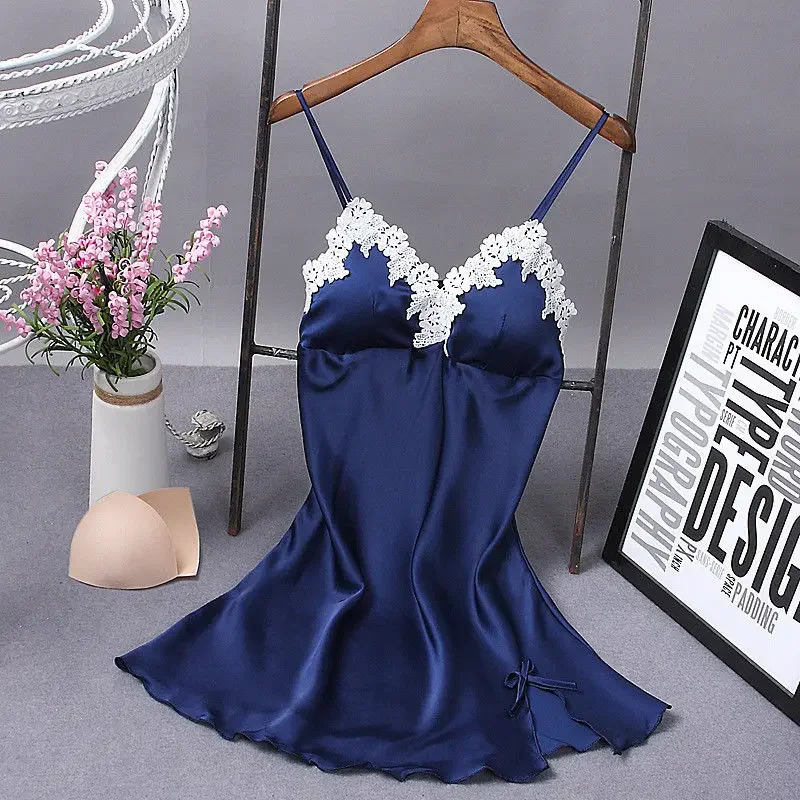 Verão quente feminino seda robe vestido babydoll camisola sólida com decote em v lingerie sexy camisola sleepwear