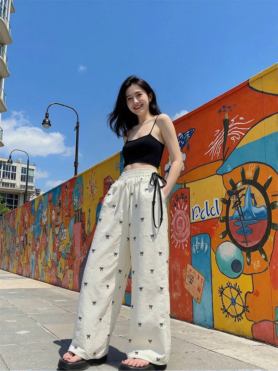 

Женские мешковатые брюки, черные абрикосовые, повседневные, с рюшами, женские, шикарные, модные, прямые брюки с высокой талией, элегантные, уникальные