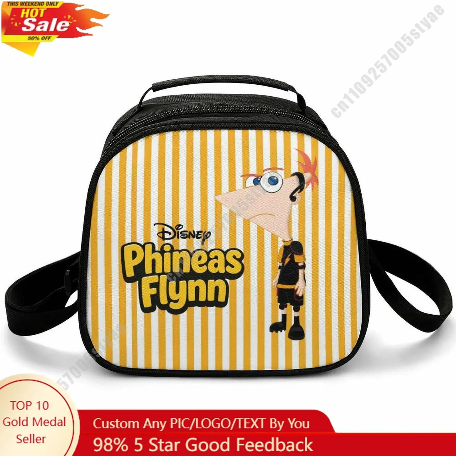 

Phineas Flynn Lunch Bag Disney Animal Patterns Bento Bag Customizable Name Photo Logo Lunch box Essential Picnic Bag Cosplay