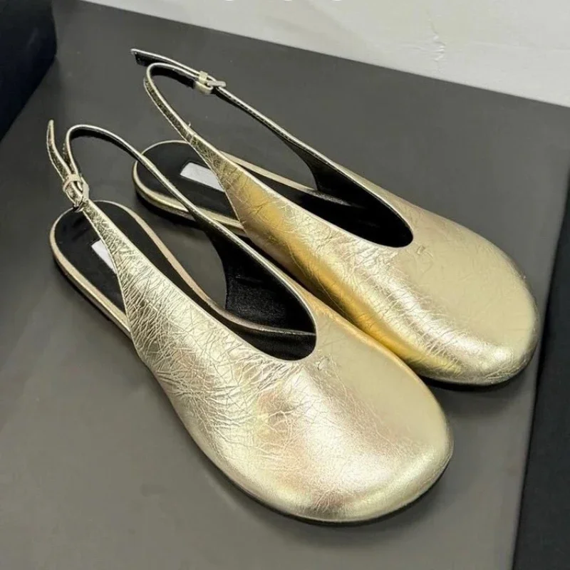 Round Toe Flat Mary Jane Shoes Women Comfort Leisure Sandals Women Gold Silver Fashion Designer Brand Mules Shoes Ballet Shoes