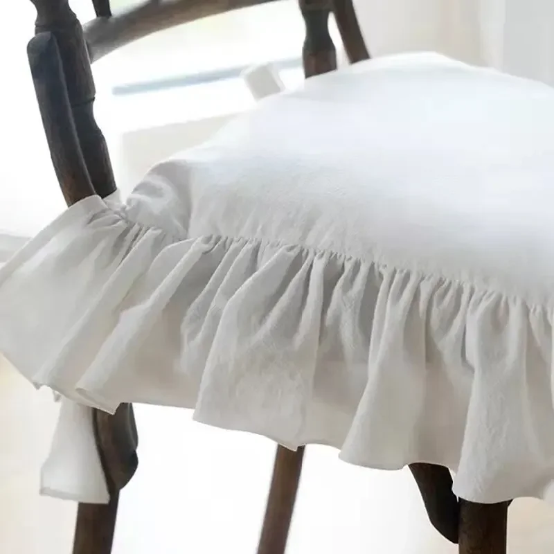 White Chair Cover Household Lace Ruffled Seat Slipcovers Living Room Kitchen Office Removable Washable Protector Cushions Covers
