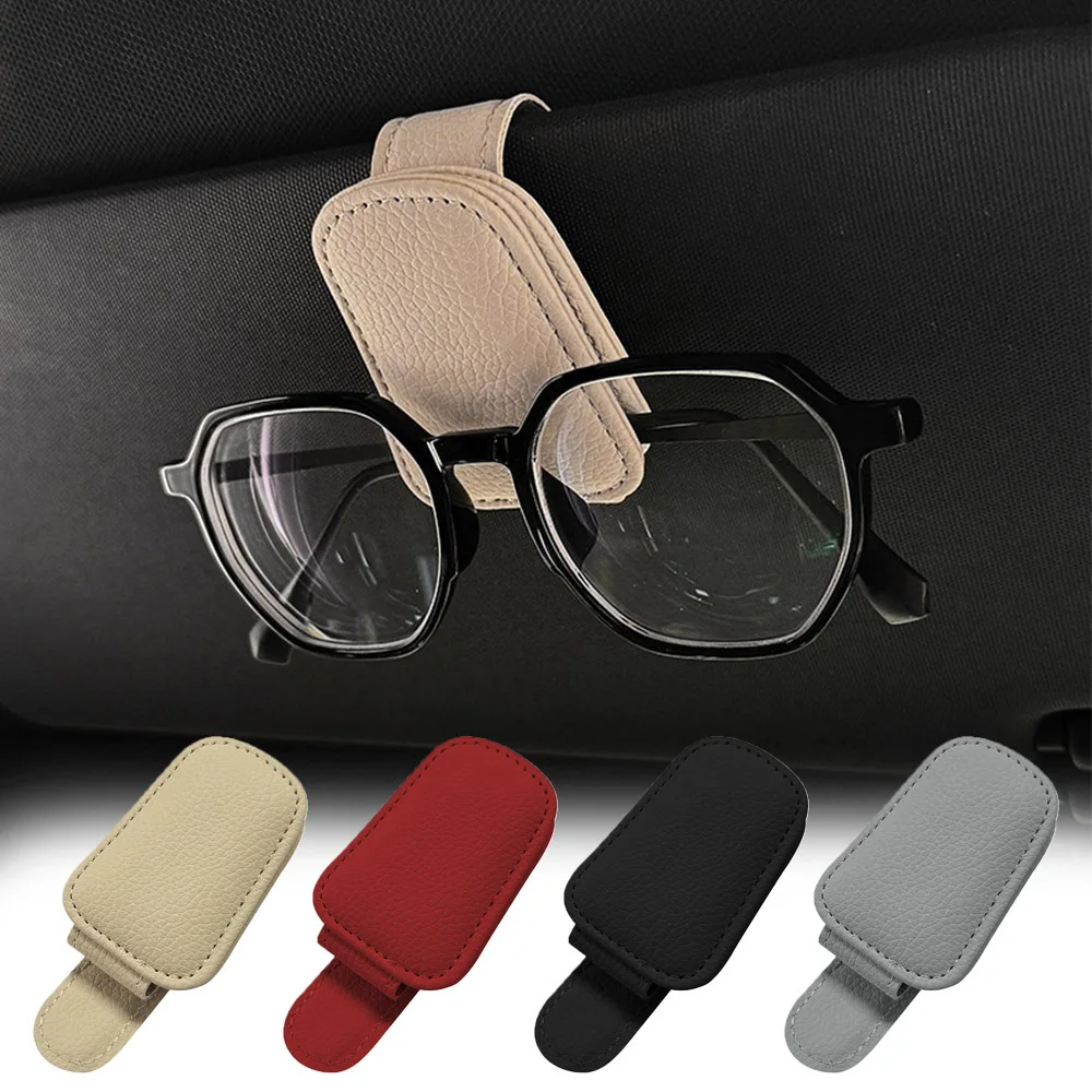 Sunglasses Holders For Car Sun Visor Unisex Glasses Storage Clip Magnetic Card Holder Leather Car Ticket Eyeglasses Mount New