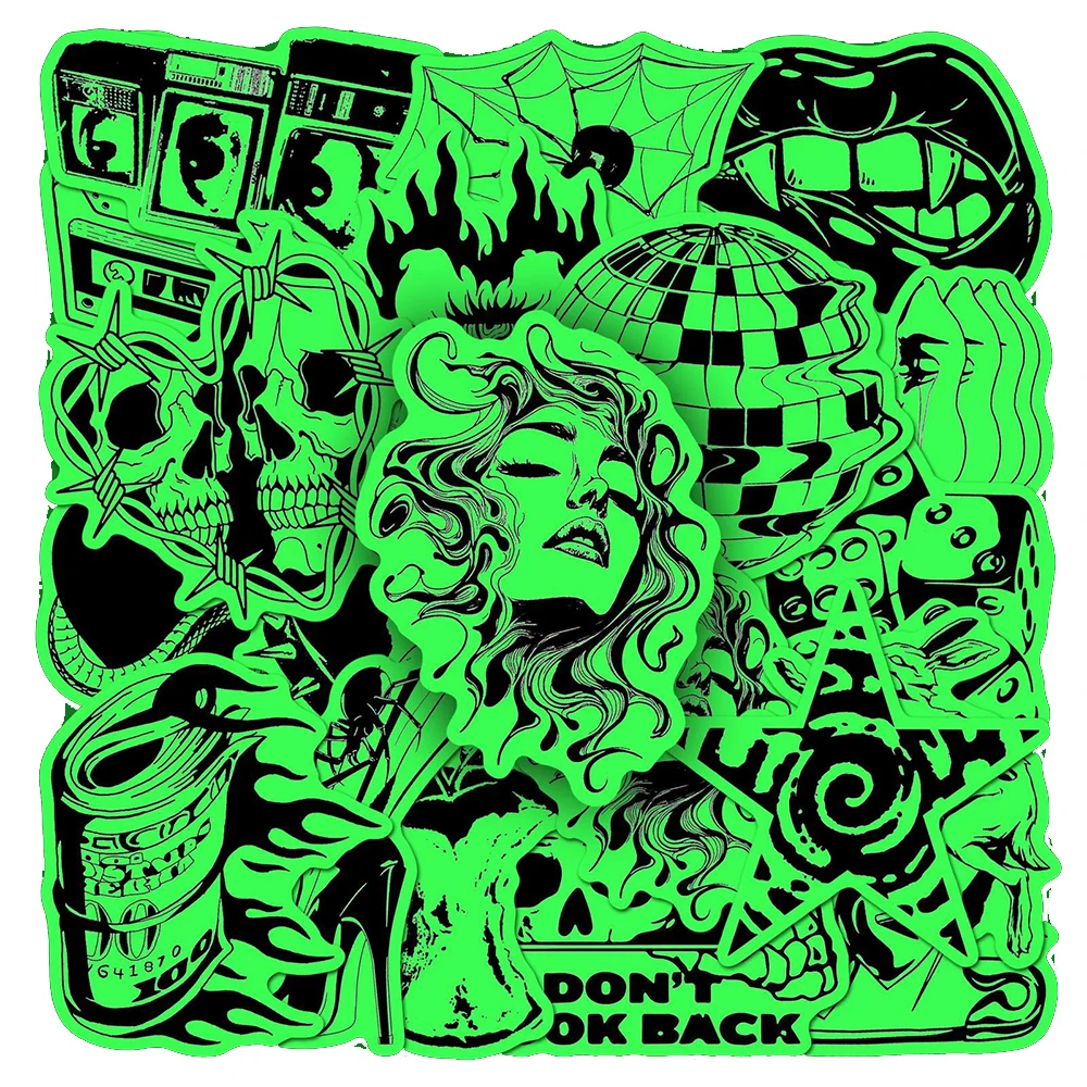 20pcs INS Style Artsy Graffiti Stickers Luminous Gothic Cartoon Decals Cool Graffiti Motorcycle Car Skateboard Helmet