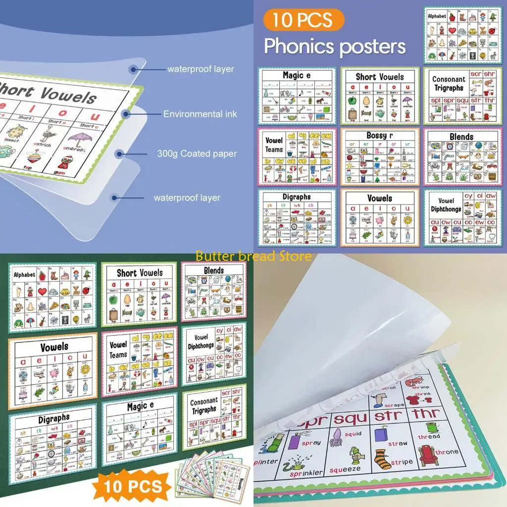 w89c-子供フォニックス学習ポスターウォールチャートアルファベットサウンド教育ツールフレンドリーなデザイン教室ホームスクール使用