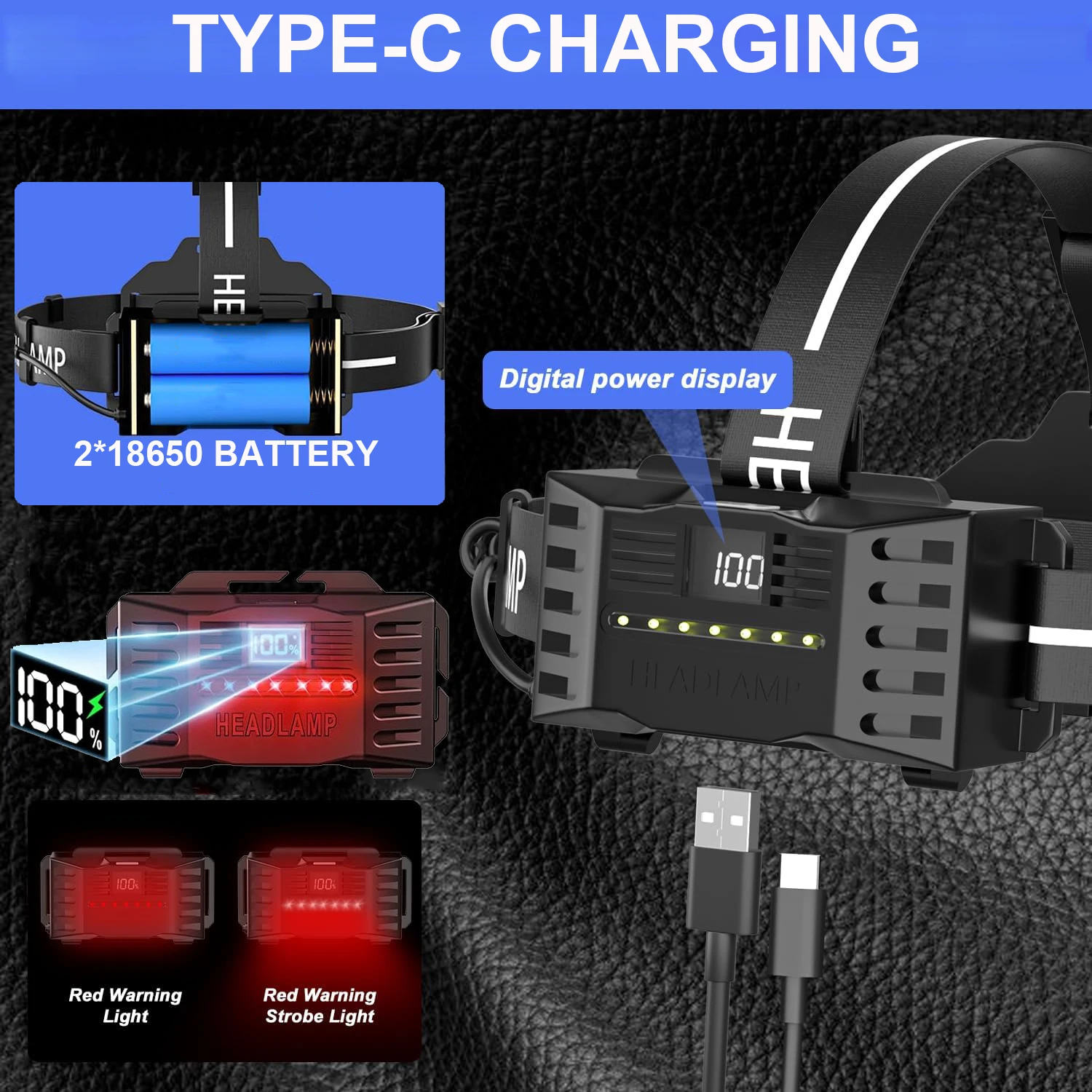 5000000 LM Potente lampada frontale 800W Led Sensore Testa Torcia a lungo raggio Faro 18650 Ricaricabile Testa Lanterna Pesca Campeggio