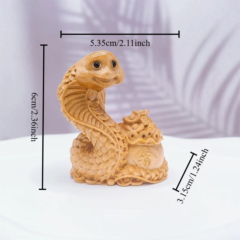 1 PC Thuja Wood Carved Fortune Snake Figurine Desk Ornament for Office Home Decor Portable Animal Miniature Handheld Piece Craft