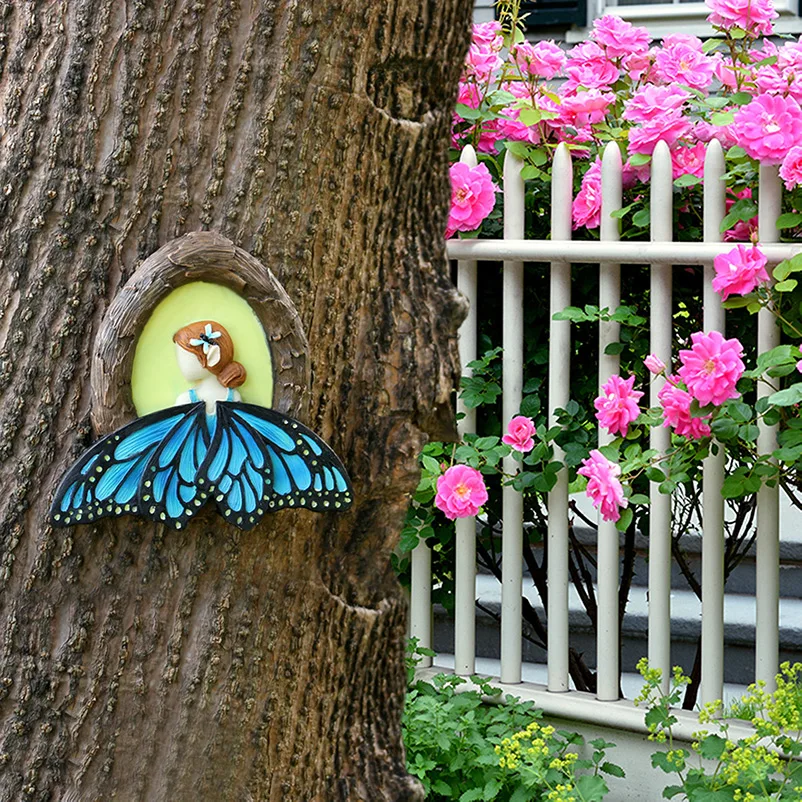 Resin Glow-In-The-Dark Butterfly Fairy Ornament For Outdoor Garden Tree Decoration Waterproof Light Absorbing