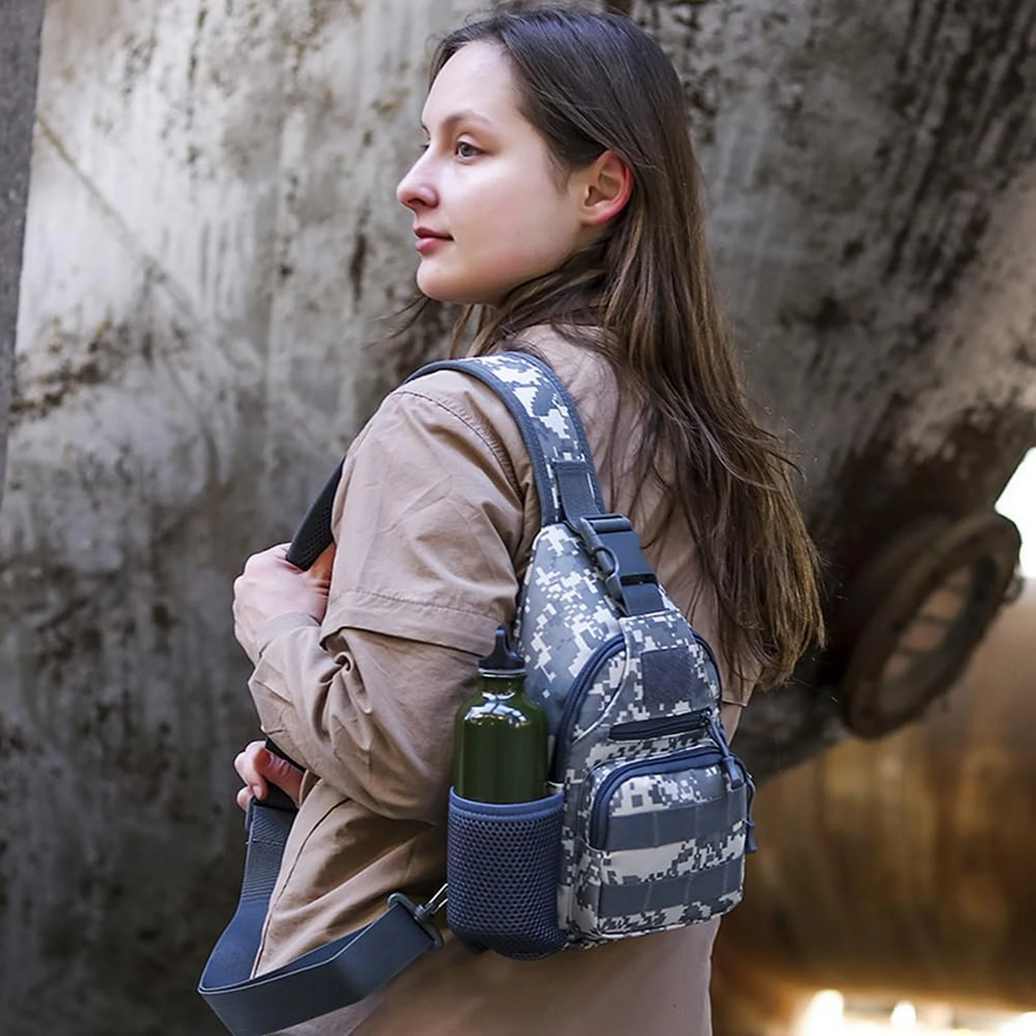 Man Tactical Military Canvas Chest Bag Crossbody Multifunctional Camouflage Outdoor Sports Hiking Cycling Daypack Backpack