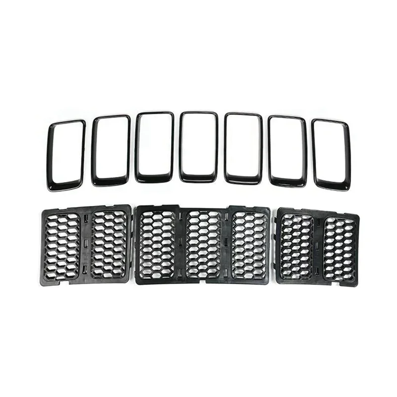 

10X Front Grille Insert Ring Mesh Trim Cover Kit For Jeep Grand Cherokee 2014-2016-ABQF